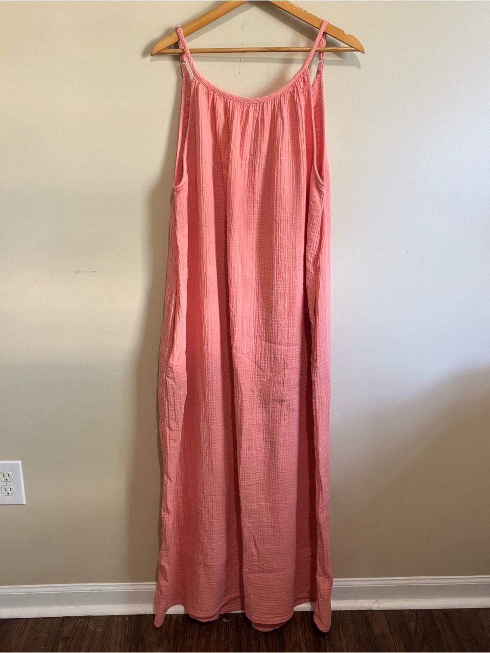 Quince Coral Blush Organic Cotton Gauze Maxi Dress XL Pockets Breezy